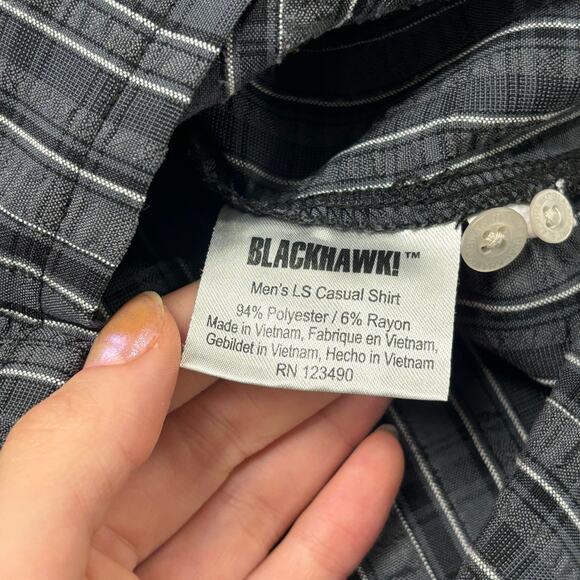 Blackhawk Gray Black Mens Medium Button Up Long Sleeve Stripes Techwear Shirt - Picture 7 of 8